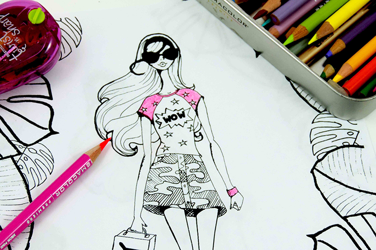 fashion illustration adult coloring page by Josefina Fernandez 