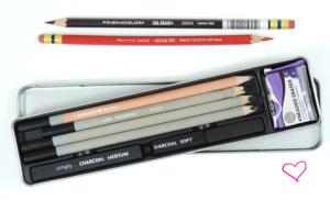 col erase pencils and daler rowney charcoal tin