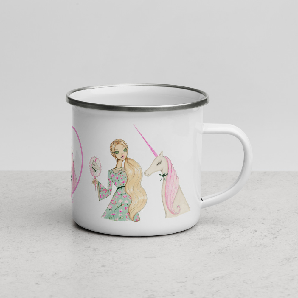 enamel_mug_300unicorn_mockup_Right_Lifestyle-3_12oz_White Lady and Unicorn Enamel Mug