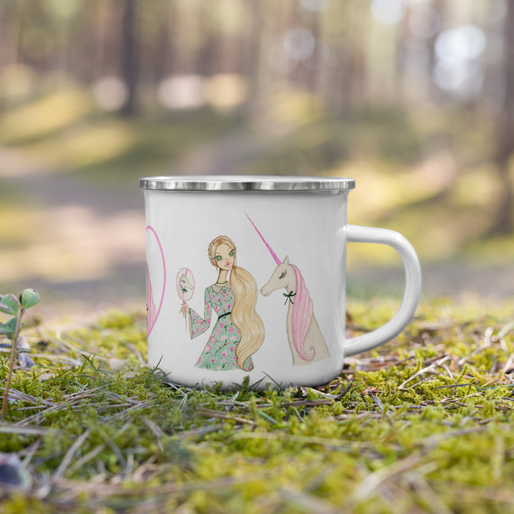 enamel_mug_300unicorn_mockup_Right_Lifestyle-5_12oz_White Lady and Unicorn Enamel Mug
