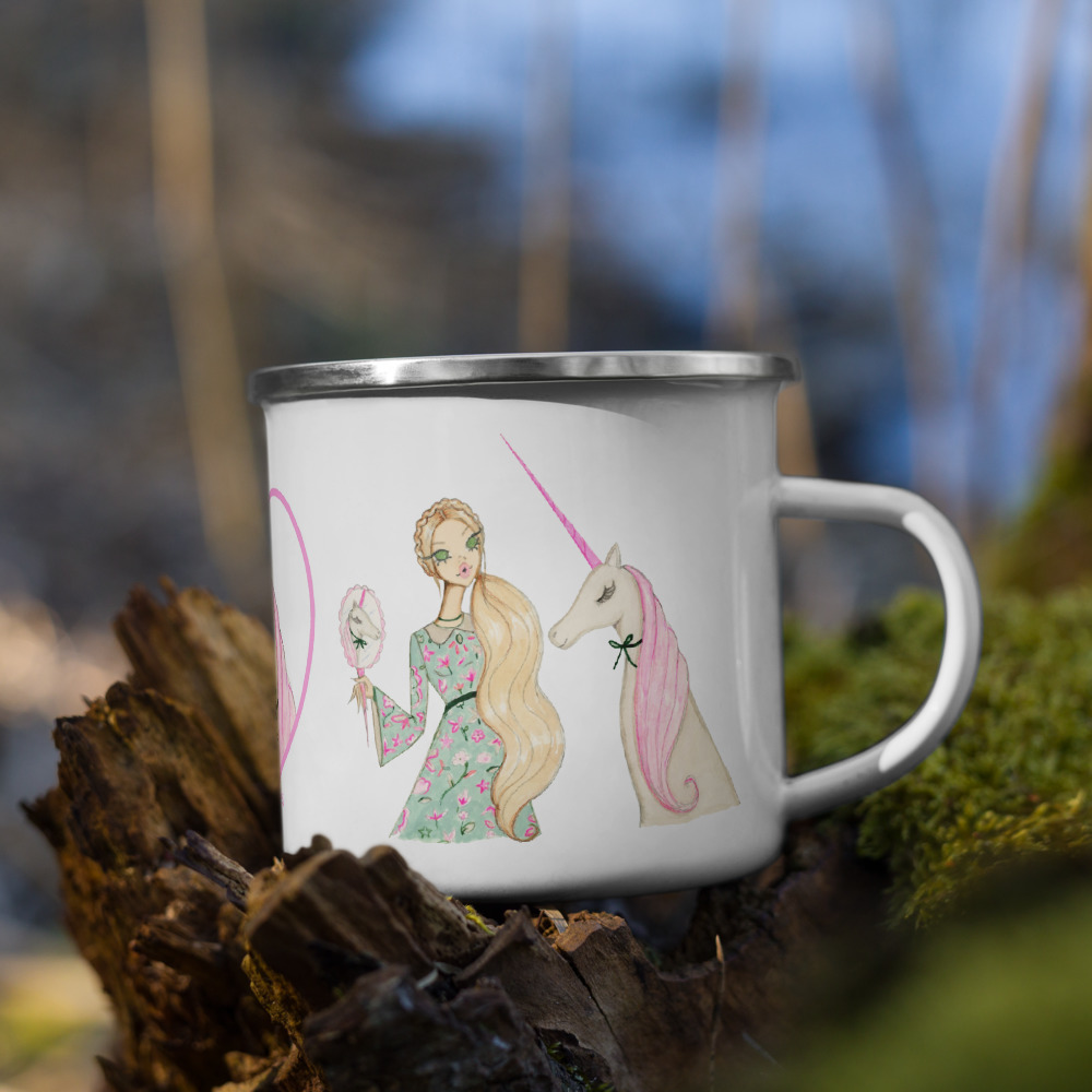 enamel_mug_300unicorn_mockup_Right_Lifestyle-6_12oz_White Lady and Unicorn Enamel Mug